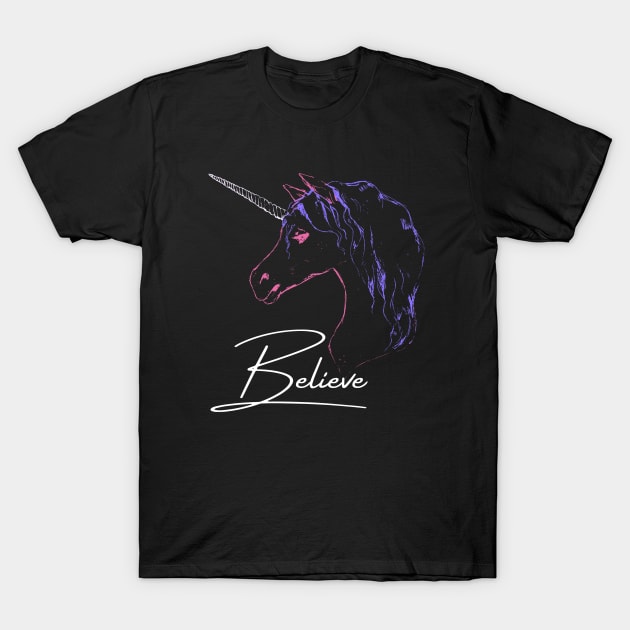 I Still Believe in Unicorns Print T-Shirt by thepinecones